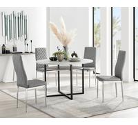 FurnitureboxUK Adley Grey Concrete Effect Round Dining Table & 4 Milan Chrome Leg Faux Leather Chairs FurnitureboxUK Grey