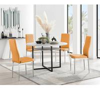 Furnitureboxuk Adley Grey Concrete Effect Round Dining Table & 4 Milan Chrome Leg Faux Leather Chairs In Mustard Mustard One Size