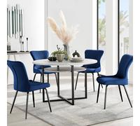 Furnitureboxuk Adley Grey Concrete Effect Round Dining Table & 4 Nora Black Leg Velvet Chairs In Blue Blue