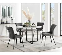 Adley Grey Concrete Effect Storage Dining Table and 4 Nora Black Leg Chairs - Dark Grey