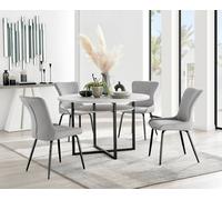 Adley Grey Concrete Effect Storage Dining Table and 4 Nora Black Leg Chairs - Light Grey