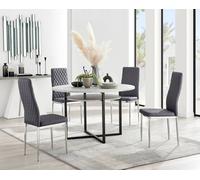FurnitureboxUK Adley Grey Concrete Effect Round Dining Table & 4 Velvet Milan Chairs FurnitureboxUK Grey