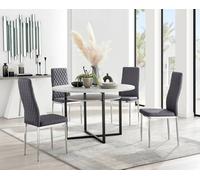Furnitureboxuk Adley Grey Concrete Effect Round Dining Table & 4 Velvet Milan Chairs Grey One Size