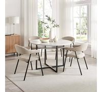 Furnitureboxuk Adley Round Concrete Effect Dining Table 4 Delos Fabric Chairs In Beige Beige