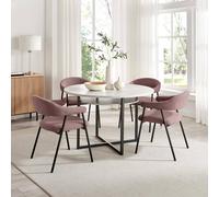 Furnitureboxuk Adley Round Concrete Effect Dining Table 4 Delos Fabric Chairs In Dusty Pink Dusty Pink