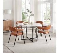 Furnitureboxuk Adley Round Concrete Effect Dining Table 4 Tan Faux Leather Chairs Tan