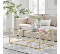 Furnitureboxuk Amalfi Chrome Metal Coffee Table - Rectangular Clear Glass Table - Abstract Pattern - Sleek, Chic, Bright & Airy In Gold Gold One Size
