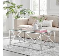 FurnitureboxUK Amalfi Chrome Metal Coffee Table - Rectangular Clear Glass Table - Abstract Pattern - Sleek, Chic, Bright & Airy in Silver FurnitureboxUK Silver