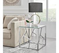 FurnitureboxUK Amalfi Chrome Metal Side Table - Square Clear Glass & Metal Table - Abstract Pattern - Sleek, Chic, Bright & Airy in Silver FurnitureboxUK Silver