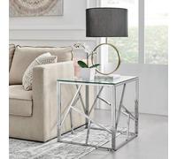 Furnitureboxuk Amalfi Chrome Metal Side Table - Square Clear Glass & Metal Table - Abstract Pattern - Sleek, Chic, Bright & Airy In Silver Silver One Size