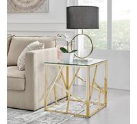 Furnitureboxuk Amalfi Chrome Metal Side Table - Square Clear Glass & Metal Table - Abstract Pattern - Sleek, Chic, Bright & Airy In Gold Gold One Size