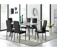 Furnitureboxuk Andria Marble Effect Dining Table With Black Legs & 6 Milan Velvet Black Leg Chairs Black One Size