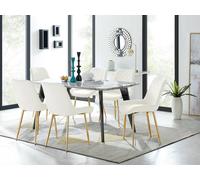 Andria Black Leg Marble Effect Dining Table and 6 Pesaro Gold Leg Chairs - Cream