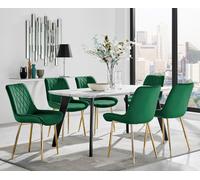 FurnitureboxUK Andria Marble Effect Dining Table With Black Legs & 6 Pesaro Velvet Gold Leg Chairs in Green FurnitureboxUK Green