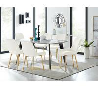 FurnitureboxUK Andria Marble Effect Dining Table With Black Legs & 6 Pesaro Velvet Gold Leg Chairs in Cream FurnitureboxUK Cream