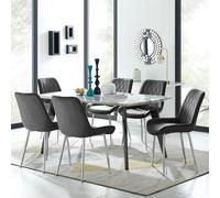 FurnitureboxUK Andria Marble Effect Dining Table With Black Legs & 6 Pesaro Velvet Silver Leg Chairs FurnitureboxUK Black