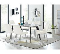 Andria Black Leg Marble Effect Dining Table and 6 Pesaro Silver Leg Chairs - Cream