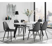 FurnitureboxUK Andria White Marble Effect & Black Leg 6 Seater Dining Table & 6 Corona Faux Leather Chairs FurnitureboxUK Black