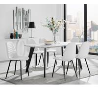 FurnitureboxUK Andria White Marble Effect & Black Leg 6 Seater Dining Table & 6 Corona Faux Leather Chairs FurnitureboxUK White