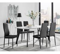 Furnitureboxuk Andria White Marble Effect & Black Leg 6 Seater Dining Table And 6 Milan Faux Leather Chairs Black One Size