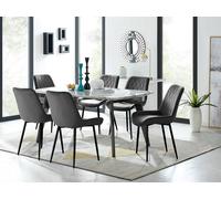 Furnitureboxuk Andria White Marble Effect & Black Leg 6 Seater Dining Table And 6 Pesaro Soft Velvet Chairs Black One Size