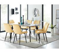 Andria Black Leg Marble Effect Dining Table and 6 Pesaro Black Leg Chairs - Mustard