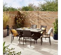 Furniturebox Antigua Rattan Garden Table And Chairs, 6 Seater Brown Garden Dining Set Patio Outdoor Table And Chairs + Cover