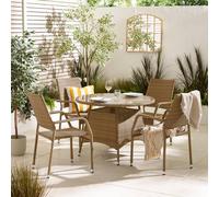Furniturebox Uk Antigua Beige Rattan 4 Seat Round Table Garden Dining Set