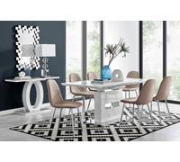 Furniturebox Uk Arezzo Large Extending Dining Table And 6 Cappuccino Corona Silver Leg Chairs