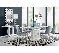 Furniturebox Uk Arezzo Large Extending Dining Table And 6 Grey Corona Silver Leg Chairs