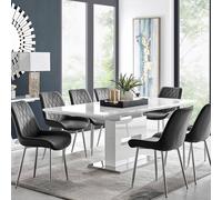 Furniturebox Uk Arezzo Large Extending Dining Table And 6 Black Pesaro Silver Leg Chairs