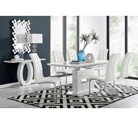 Furniturebox Arezzo White High Gloss Extending Dining Table & 6 White Murano Faux Leather Dining Chairs