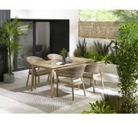 Furnitureboxuk Asa Wood Outdoor Dining Table And Chairs - Rectangular Wooden Garden Table & 4 Wood & Wicker Rattan Garden Chairs
