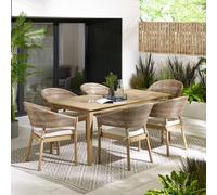 Furnitureboxuk Asa Wood & Wicker Garden Table With Chairs Outdoor Dining Set In Light Brown Light Brown 6 Person