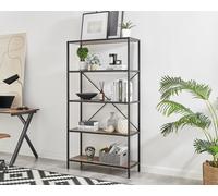 FurnitureboxUK Ashton Industrial Black Metal Box Shelf Unit With 5 Scratch Resistant Melamine Coated Shelves Supporting 10KG Each in Brown FurnitureboxUK Brown