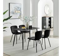 Furnitureboxuk Asti Grey Marble Ceramic Top Dining Table & 4 Black Asti Chairs Black 4 Person