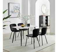 Furnitureboxuk Asti White Marble Ceramic Top Dining Table & 4 Cream Asti Chairs In Black Black 4 Person