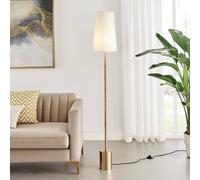 Furnitureboxuk Astrid Boho Rattan Floor Lamp With White Shade And Brass Base In Gold Gold