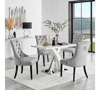 FurnitureboxUK Atlanta 4 White Dining Table & 4 Belgravia Chairs in Grey FurnitureboxUK Grey