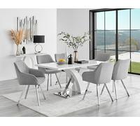 FurnitureboxUK Atlanta 6 White Dining Table & 6 Falun Silver Leg Chairs in Light Grey FurnitureboxUK Light Grey