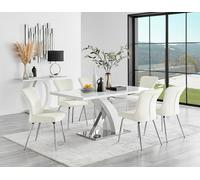 FurnitureboxUK Atlanta 6 White Dining Table & 6 Nora Silver Leg Chairs in Cream FurnitureboxUK Cream