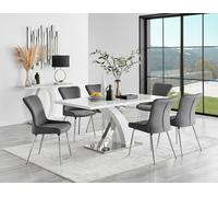 FurnitureboxUK Atlanta 6 White Dining Table & 6 Nora Silver Leg Chairs in Dark Grey FurnitureboxUK Dark Grey