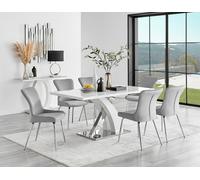 FurnitureboxUK Atlanta 6 White Dining Table & 6 Nora Silver Leg Chairs in Light Grey FurnitureboxUK Light Grey