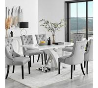 Furnitureboxuk Atlanta 6 White Dining Table And 6 Belgravia Black Leg Chairs In Grey Grey One Size