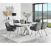 Furnitureboxuk Atlanta 6 White Dining Table And 6 Falun Silver Leg Chairs In Dark Grey Dark Grey