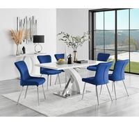 Furnitureboxuk Atlanta 6 White Dining Table And 6 Nora Silver Leg Chairs In Blue Blue One Size