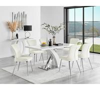 FurnitureboxUK Atlanta 6 White Dining Table & 6 Nora Silver Leg Chairs in Cream FurnitureboxUK Cream