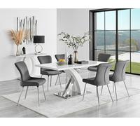 FurnitureboxUK Atlanta 6 White Dining Table & 6 Nora Silver Leg Chairs in Dark Grey FurnitureboxUK Dark Grey
