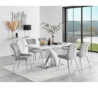Furnitureboxuk Atlanta 6 White Dining Table And 6 Nora Silver Leg Chairs In Light Grey Light Grey One Size