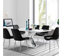 FurnitureboxUK Atlanta 6 White Dining Table & 6 Pesaro Silver Leg Chairs in Black FurnitureboxUK Black